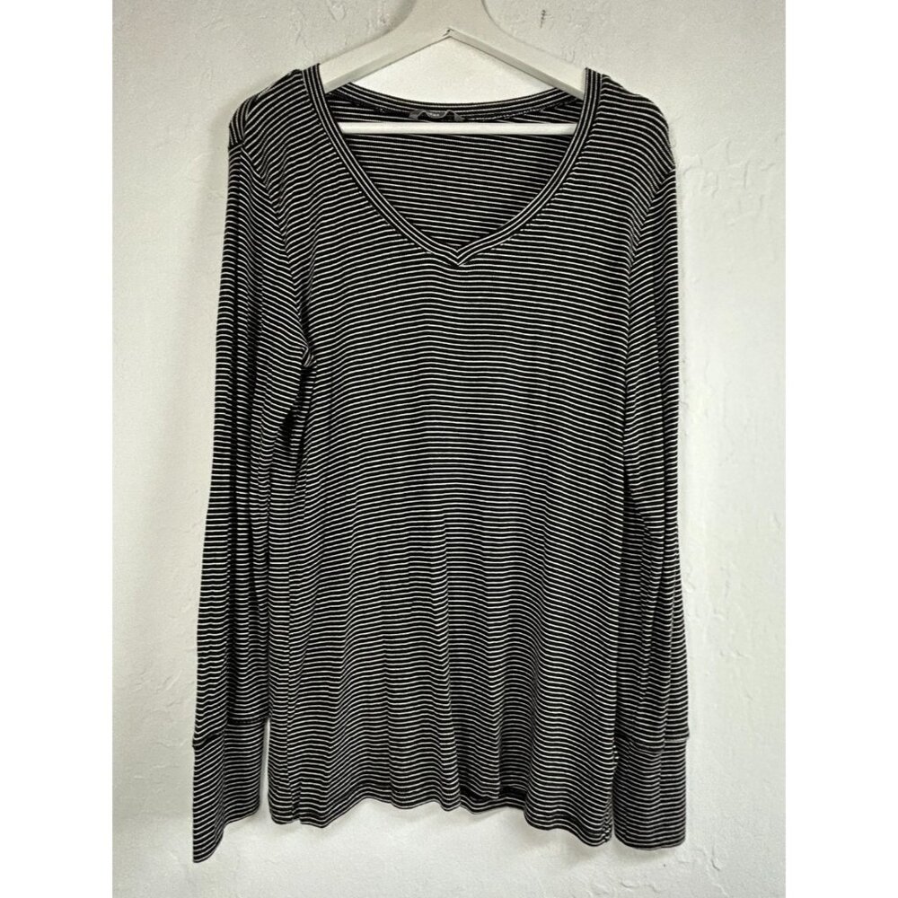 Hema Women's Long Sleeve Striped Top Stretch Pullover Scoop Neck Black Size XL